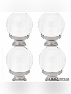 Set of 4 acrylic clear ball finials for curtain rods Amazon basics nickle glass